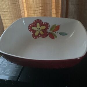Floral Square Ceramic Bowl by Laurie Gates